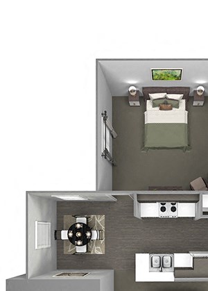 Grand Centennial Floor Plan A2 The Sundance - 1 bedroom 1 bath - 3D Grand Centennial Floor Plan A2 The Sundance - 1 bedroom 1 bath - 3D